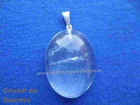 10 Pingentes de Cabochão de Quartzo Cristal Natural com Pino Banhado a Prata