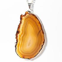 10 Pingentes de Chapa de Ágata Natural com Envolto Prateado - Atacado