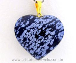 10 Pingentes de Coração em Obsidiana Flocos de Neve com Pino Dourado - Atacado