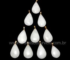 10 Pingentes de Gota em Quartzo Leitoso Natural com Montagem Dourada para Atacado 10 Pingentes de Gota em Quartzo Leitoso Natural com Montagem Dourada para Atacado