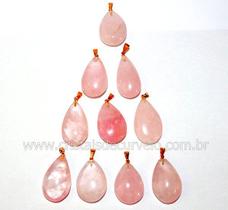10 Pingentes de Gota em Quartzo Rosa Natural com Montagem Dourada para Atacado