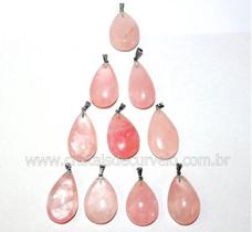 10 Pingentes de Gota em Quartzo Rosa Natural com Montagem em Banho Prateado - Atacado 10 Pingentes de Gota em Quartzo Rosa Natural com Montagem em Banho Prateado - Atacado