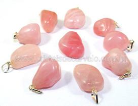 10 Pingentes de Pedrinha de Quartzo Rosa com Montagem em Prata 950 - Atacado 10 Pingentes de Pedrinha de Quartzo Rosa com Montagem em Prata 950 - Atacado