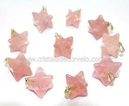10 Pingentes Merkaba de Quartzo Rosa com Pino Prateado - Atacado PM9152 10 Pingentes Merkaba de Quartzo Rosa com Pino Prateado - Atacado PM9152