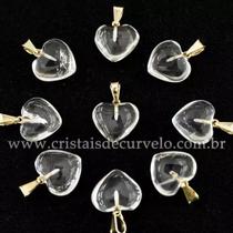 10 Pingentes Mini Coração 15mm em Cristal Natural Prateado - Atacado