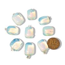 10 Pingentes Prateados de Pedra da Lua Opalina Rolados para Atacado
