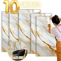 10 Placas Adesivo de Mármore Dourado para Parede Autocolante 60x30cm Impermeável 3D Realista