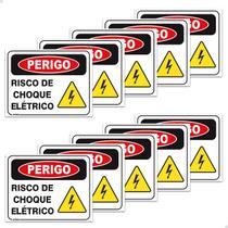 10 Placas Perigo Risco de Choque Elétrico 24,5x19,5 Atenção