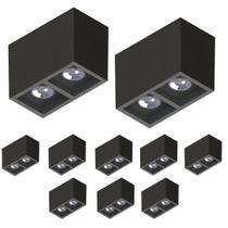 10 Plafon Boxit Duplo Dicróica MR16 Preto Save Energy