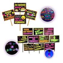 10 Plaquinhas Neon Infantis + 10 Plaquinhas para Balada