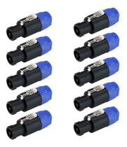 10 Plug Speakon Macho Azul Linha 4 Polos Robusto Trava Mxt