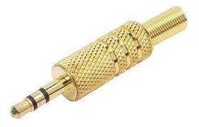 10 Plugues Conector P2 Stereo Com Mola Metal Dourado Mxt
