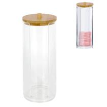 10 Porta Algodão Organizador em Acrílico Tampa Madeira Bambú