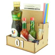 10 Porta Comanda Azeite Temperos Sal Canudo Palito Guardanapo Churrascaria Crú