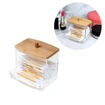 10 Porta Cotonete Em Acrílico Com Tampa Bambu Haste Flexível