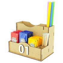 10 Porta Sachê Guardanapos Canudos Palitos Hamburgueria Mdf Crú