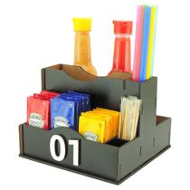 10 Porta Sachê Guardanapos Temperos Canudos Palitos Lanchonete Mdf Preto