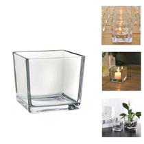 10 Porta Vela Castiçal Vaso de Vidro Quadrado Colorido Multiuso 110ml
