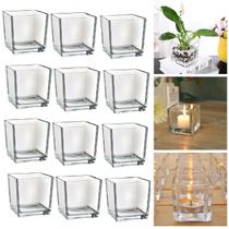 10 Porta Vela Castiçal Vaso de Vidro Quadrado Multiuso 110ml