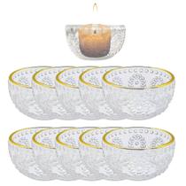 10 Portas Velas Castiçal Vidro Redondo Decor Borda Dourado