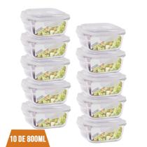 10 Pote 800ml Vidro Marmita Fitness Tampa 4 Trava Hermético 10 Pote 800ml Vidro Marmita Fitness Tampa 4 Trava Hermético