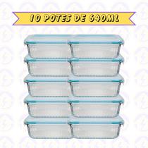 10 Pote Canelado Retangular 640ML Tampa Hermética Frutas Fit