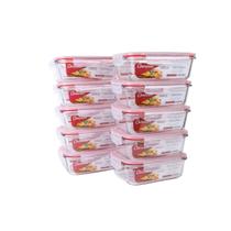 10 Pote Hermético de Vidro 1040ml Retangular com 4 travas Marmita Fit Microondas Organiza Freezer Forno Lava-Louças