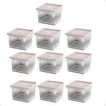 10 Pote Para Alimentos Transparente Prisma 850Ml Com Tampa