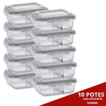 10 Pote Retangular 1040ML c/ Divisória e Tampa Marmita Lancheira