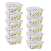 10 Pote Vidro Quadrado 320ml Tampa Hermética Pequeno Papinha