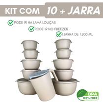 10 Potes Bowl Plástico C/ Tampa + Jarra Para Suco Livre BPA