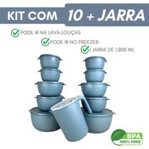 10 Potes Bowl Plástico C/ Tampa + Jarra Para Suco Livre BPA