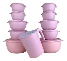 10 Potes Bowl Plástico Com Tampa + Jarra Para Suco Livre Bpa