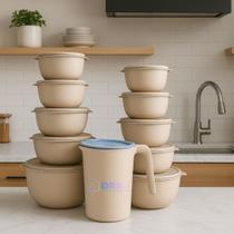 10 Potes Bowl Plástico Com Tampa Mais Jarra Para Suco Livre BPA