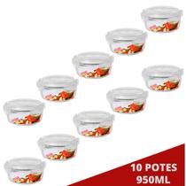 10 Potes Hermetico 950ml Redondo Vidro Microondas Multiuso 10 Potes Hermetico 950ml Redondo Vidro Microondas Multiuso