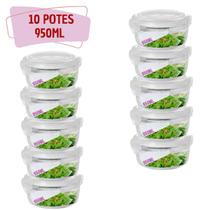 10 Potes Hermetico 950ml Redondo Vidro Multiuso Microondas 10 Potes Hermetico 950ml Redondo Vidro Multiuso Microondas