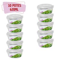10 Potes Hermetico Redondo Vidro Microondas Multiuso 620ml