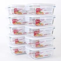 10 Potes Hermético Vidro Retangular Freezer Microondas 370ml