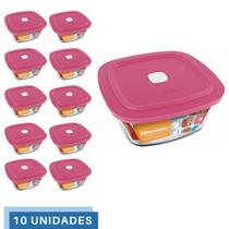 10 Potes Vidro Facilita Quadrado Marmita 300Ml Marinex
