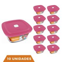 10 Potes Vidro Facilita Vap Quadrado Com Tampa 500ml Marinex