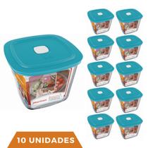 10 Potes Vidro Quadrado Alto Com Tampa Facilita Marinex 1L