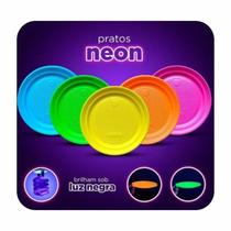 10 Pratinho Neon Prato Neon 15cm Brilha na Luz Negra 6 Opções de Cores