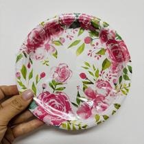 10 Pratos de Papel Floral Rosas Jardim Encantado Silver Festas - Inspire sua Festa Loja