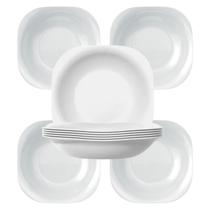 10 Pratos Fundo de Vidro Opalino Branco Quadrado Plaza Nadir 21cm