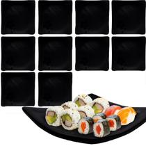 10 Pratos Quadrado Restaurante Sushi Melamina 18cm Preto