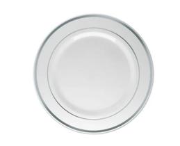 10 Pratos Refeição Borda Prata 26cm Poliestireno- Resistente 10 Pratos Refeição Borda Prata 26cm Poliestireno- Resistente