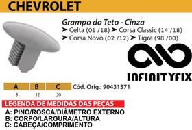 10 Presilha Grampo do Teto - Cinza - GM Celta 01/18 Corsa Classic 14/18 Corsa Novo 02/12 Tigra - P43
