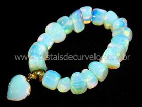 10 Pulseiras de Pedra da Lua Opalina com Coração Lapidado - Atacado 10 Pulseiras de Pedra da Lua Opalina com Coração Lapidado - Atacado