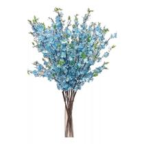 10 Ramos flores de cerejeiras azul artificiais pessegueiras