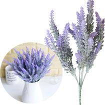 10 Ramos Plantas Lavanda Roxo Artificiais Com 35 Folhas 40cm